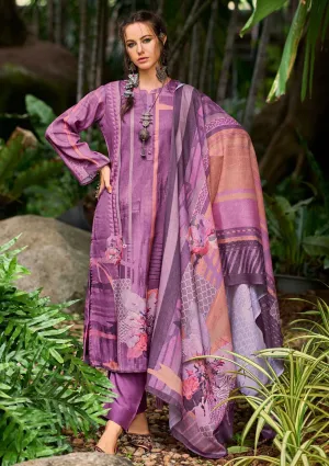 Kilory Pashmina Printed Purple Women Winter Suit Dress Materials