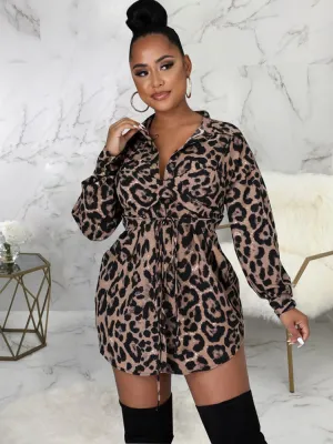 Leopard Print Shirts Mini Dress