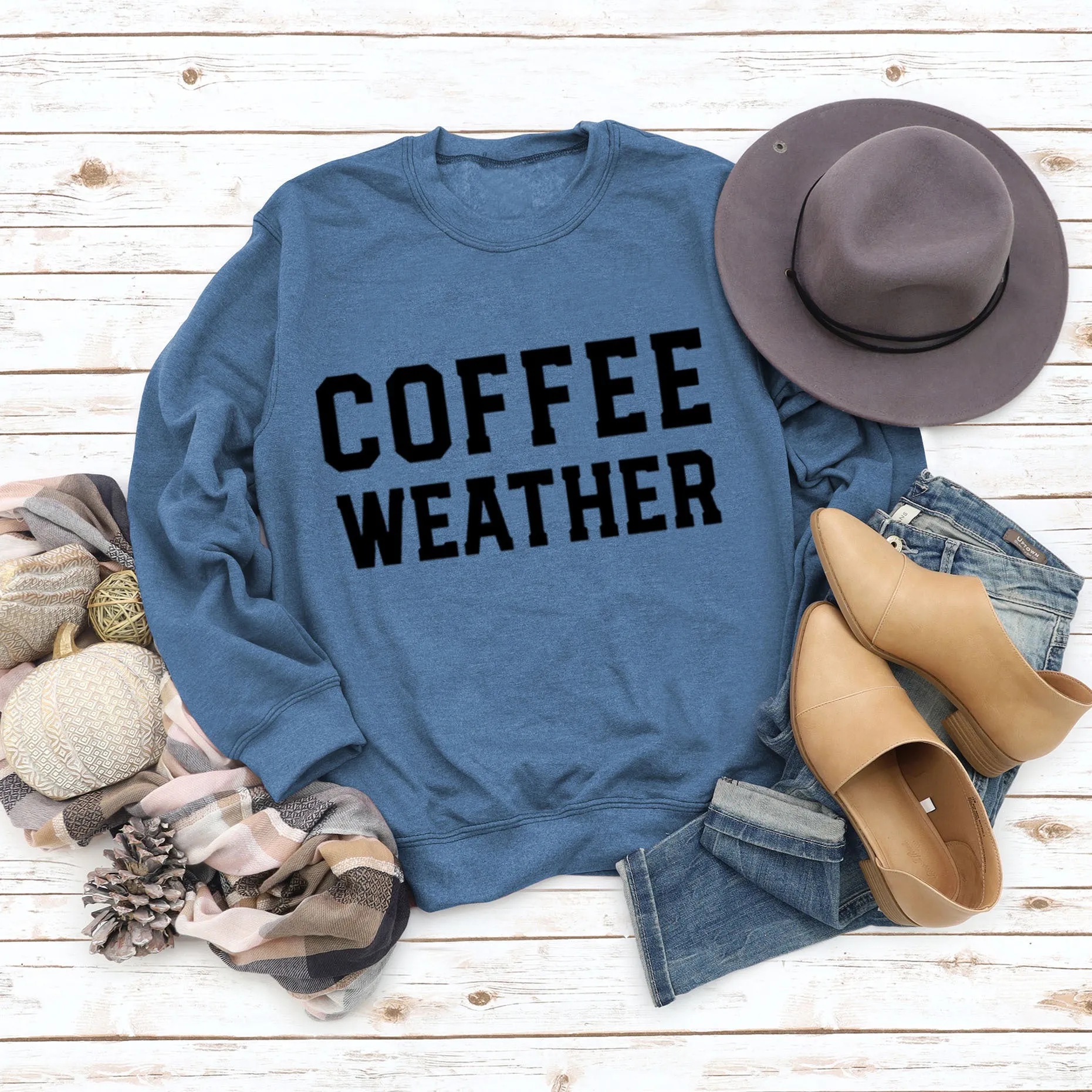 Letter COFFEE WEATHER Fashion Long Sleeve Women's Cross-border Round Neck Sweater