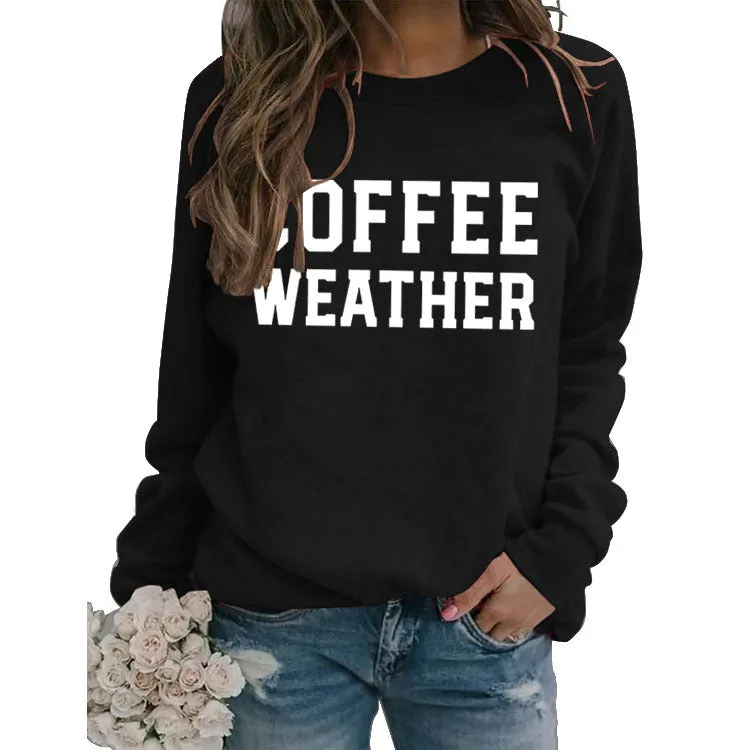 Letter COFFEE WEATHER Fashion Long Sleeve Women's Cross-border Round Neck Sweater