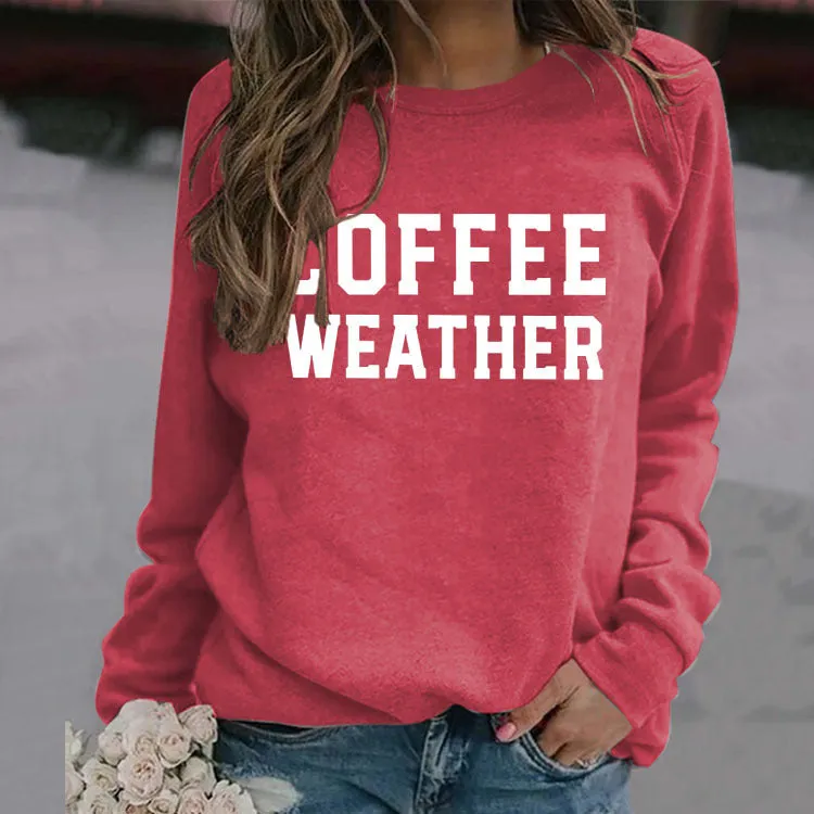 Letter COFFEE WEATHER Fashion Long Sleeve Women's Cross-border Round Neck Sweater