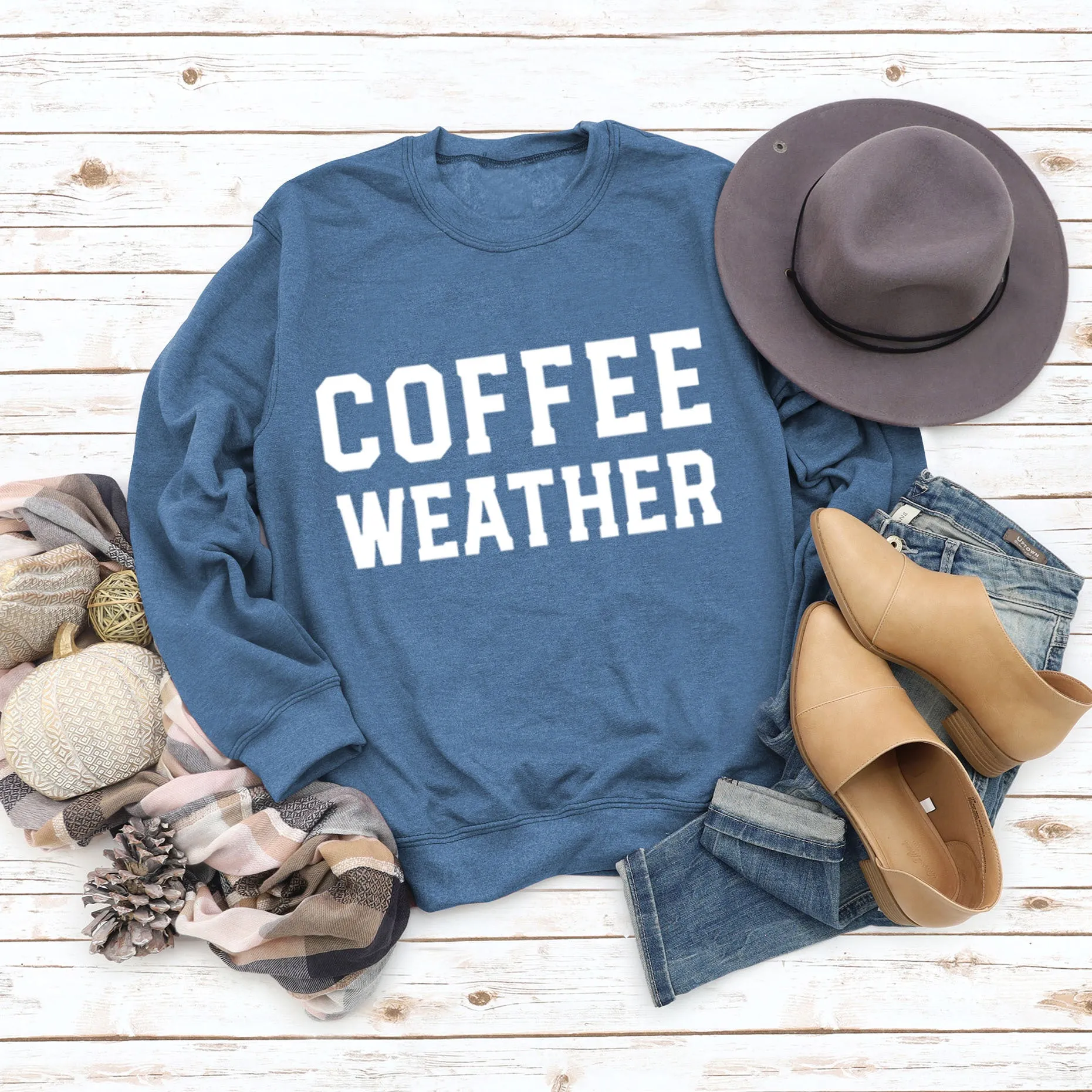 Letter COFFEE WEATHER Fashion Long Sleeve Women's Cross-border Round Neck Sweater