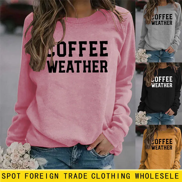 Letter COFFEE WEATHER Fashion Long Sleeve Women's Cross-border Round Neck Sweater