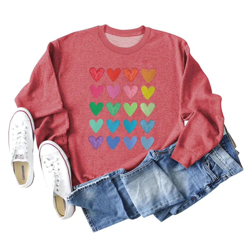 Love Printed Round Neck Loose Sweater Women's Large Long Sleeve