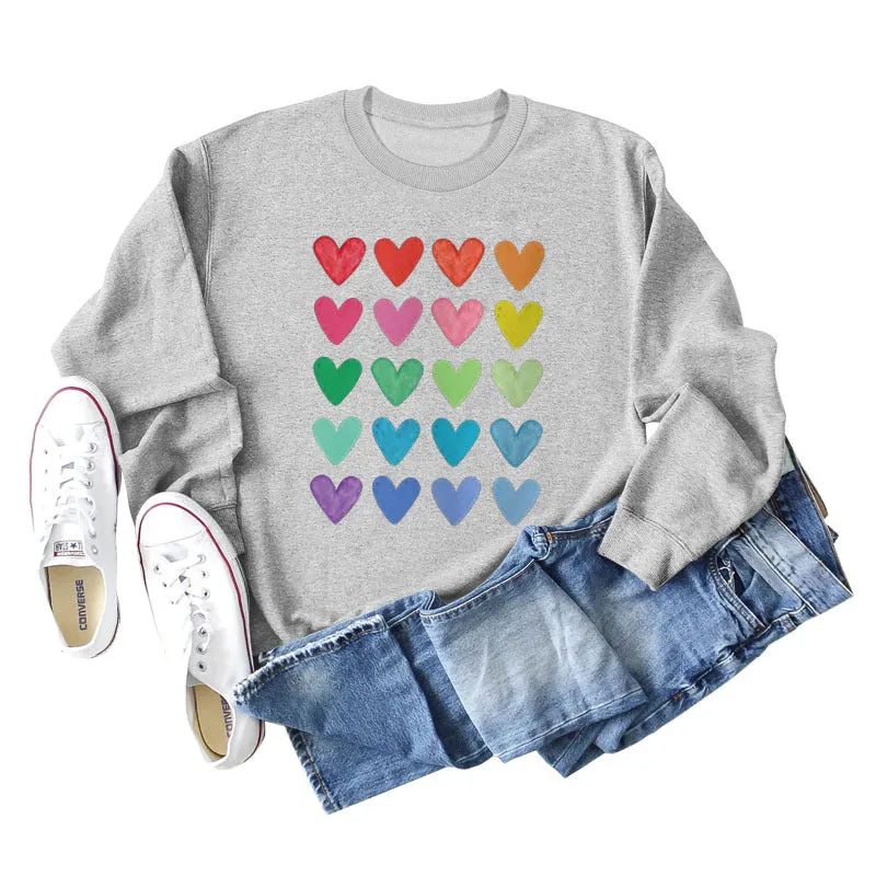 Love Printed Round Neck Loose Sweater Women's Large Long Sleeve