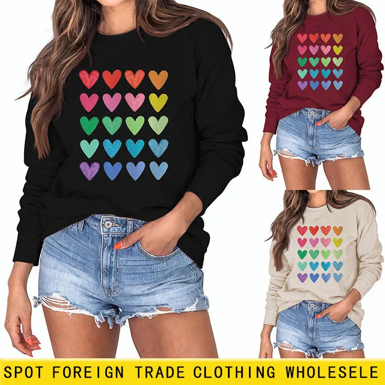 Love Printed Round Neck Loose Sweater Women's Large Long Sleeve