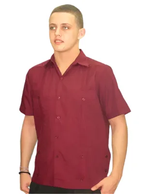 Men's Burgundy Short Sleeve Guayabera