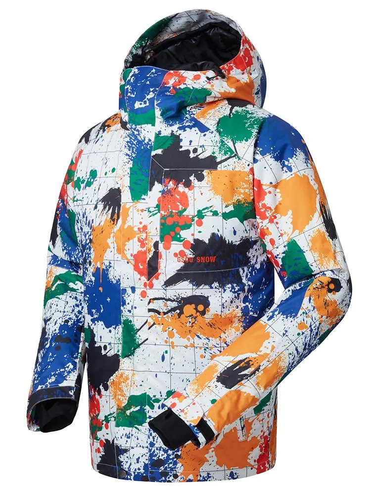 Men's Colorful Printed Windproof Snowboard Jacket Ski Down Jacket