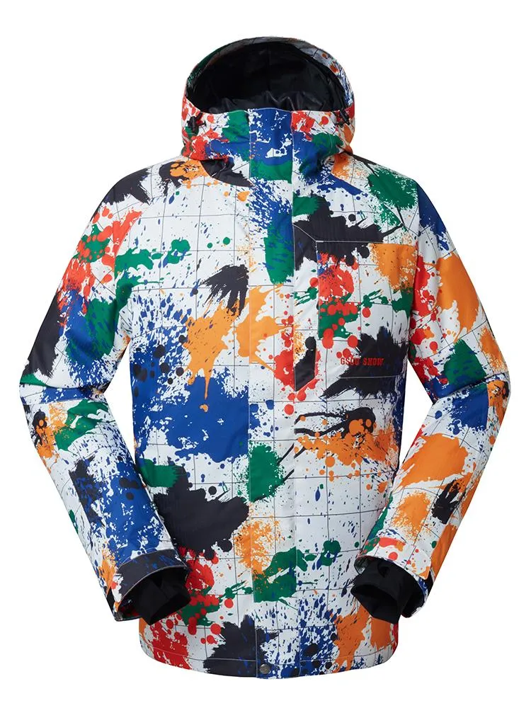 Men's Colorful Printed Windproof Snowboard Jacket Ski Down Jacket