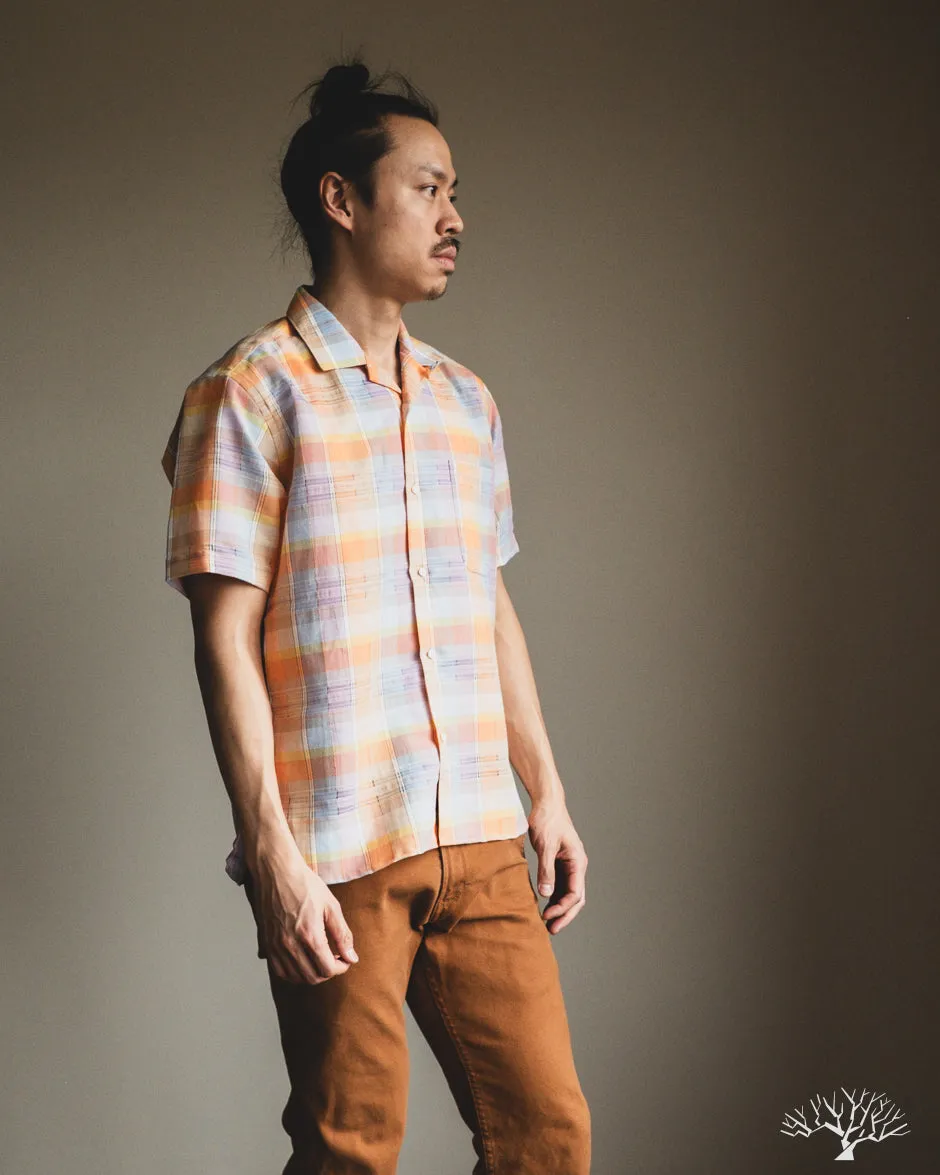 Orange Cotton Linen Ghost Weave Camp Shirt