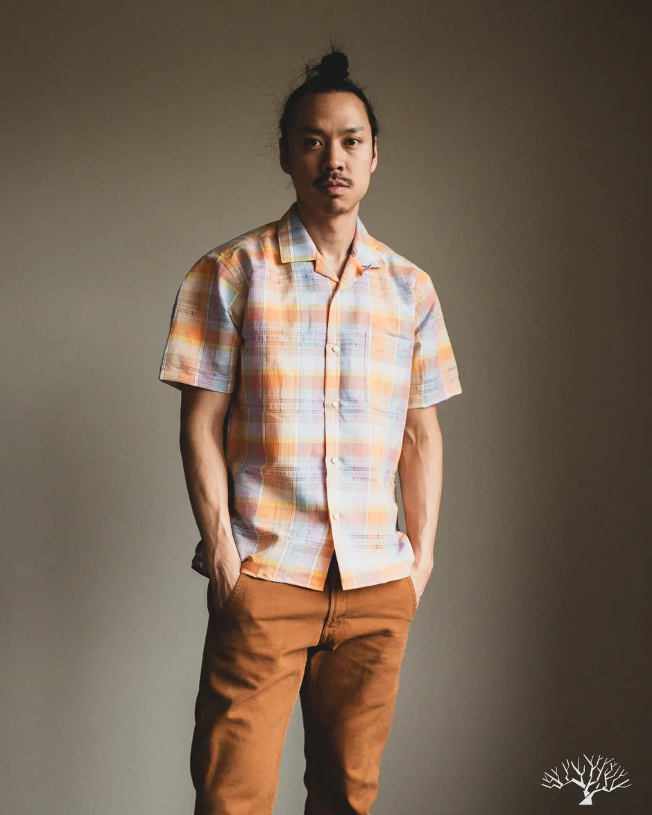 Orange Cotton Linen Ghost Weave Camp Shirt