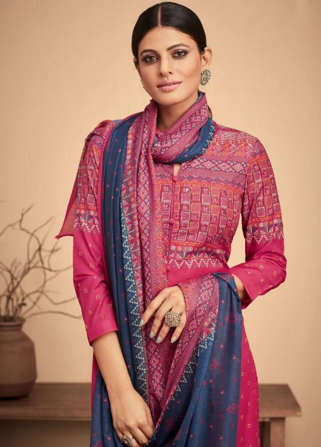 Pashmina Dark Pink Winter Unstitched Suit With Printed shawl