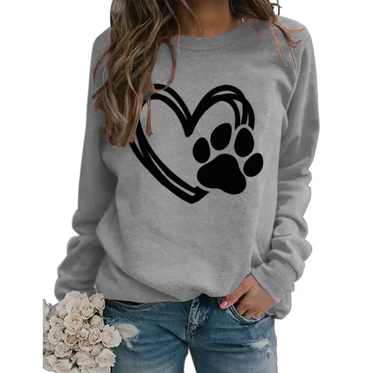 Pullover Round Neck Simple Top Long Sleeve Printed Loose Sweater