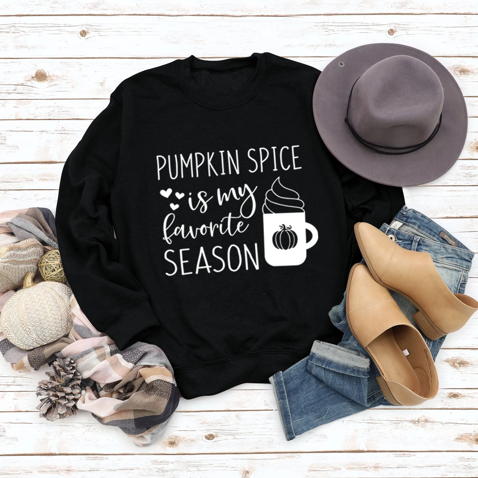 PUMPKIN SPICE IS MY LETTER LOVE PUMPKIN CREWNECK LONG SLEEVES PLUS SIZE SWEATSHIRT WOMAN