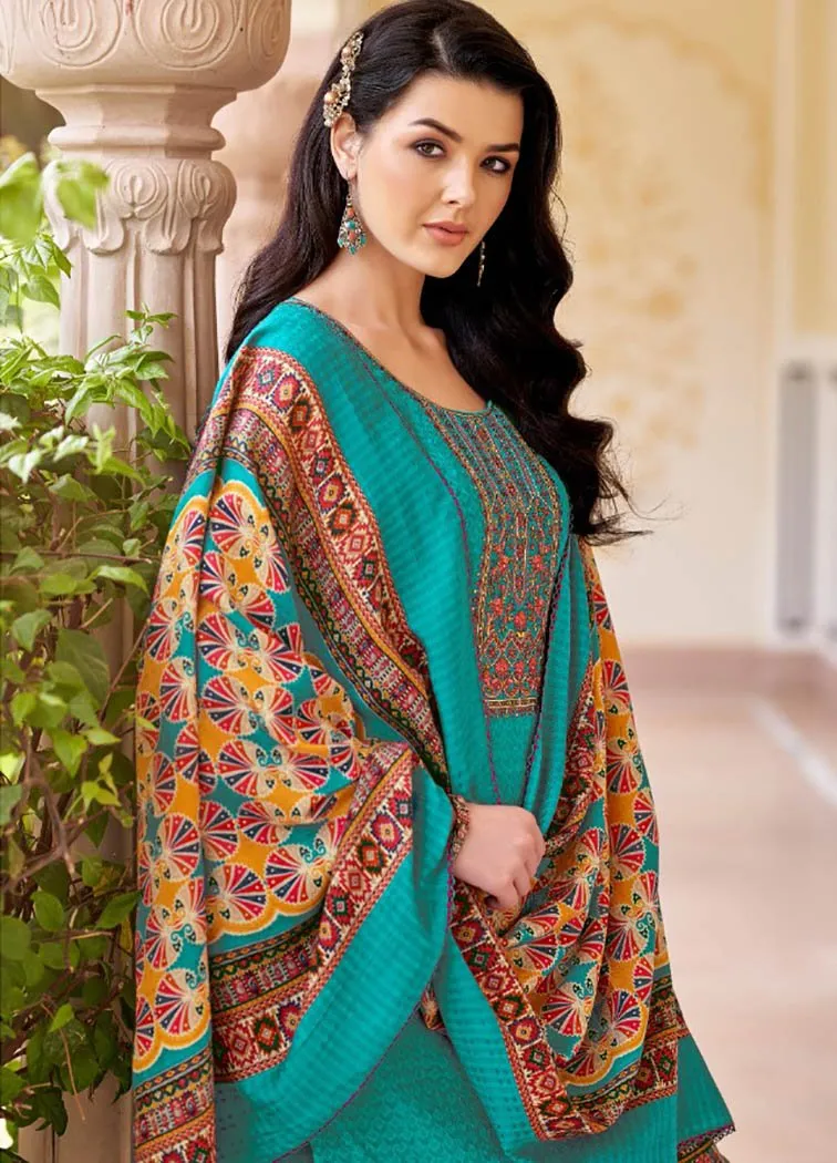 Pure Pashmina Unstitched Winter Suits With Printed Dupatta