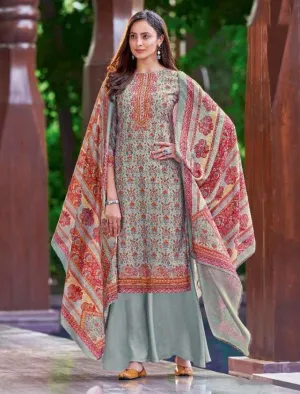 Pure Wool Pashmina Winter Unstitched Suits with Shawl Dupatta