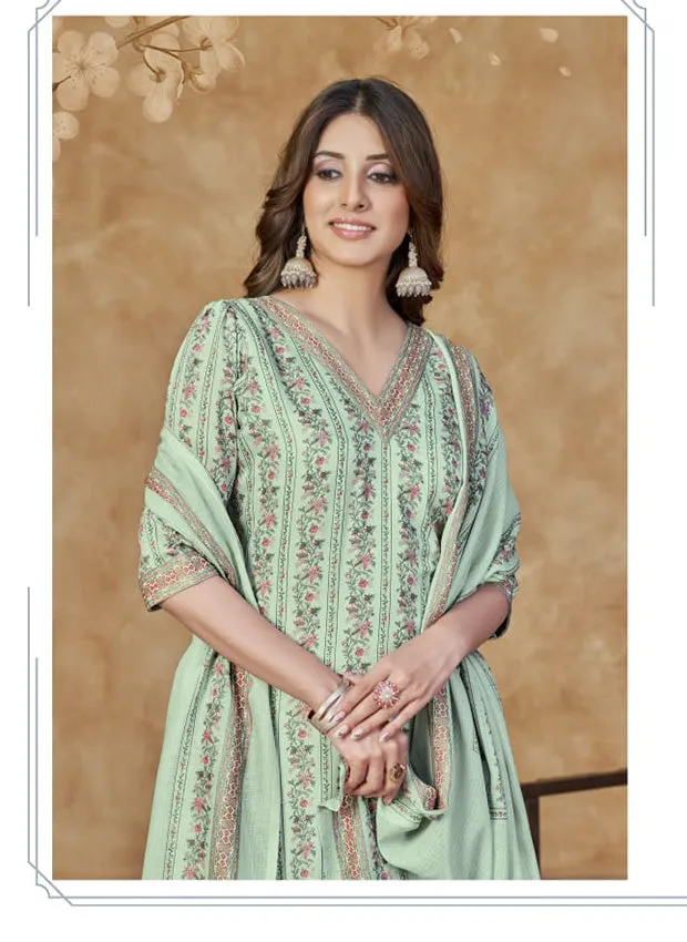 Rivaa Light Green Pashmina Unstitched Winter Suit Dress Material