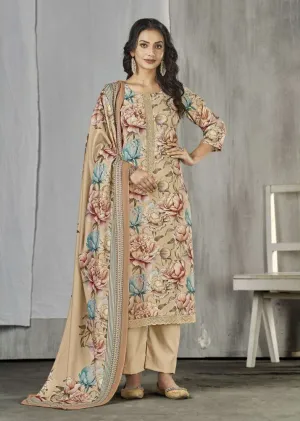 Rivaa Unstitched Beige Pashmina Winter Suit Material Fabric for Women