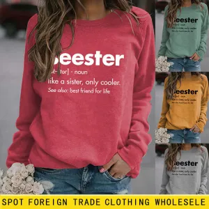 Round Neck Letter Women's Tops Long Sleeve Seester Se Loose Printed Sweatshirt