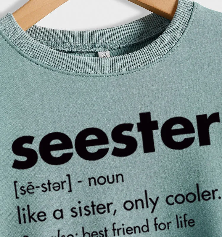 Round Neck Letter Women's Tops Long Sleeve Seester Se Loose Printed Sweatshirt