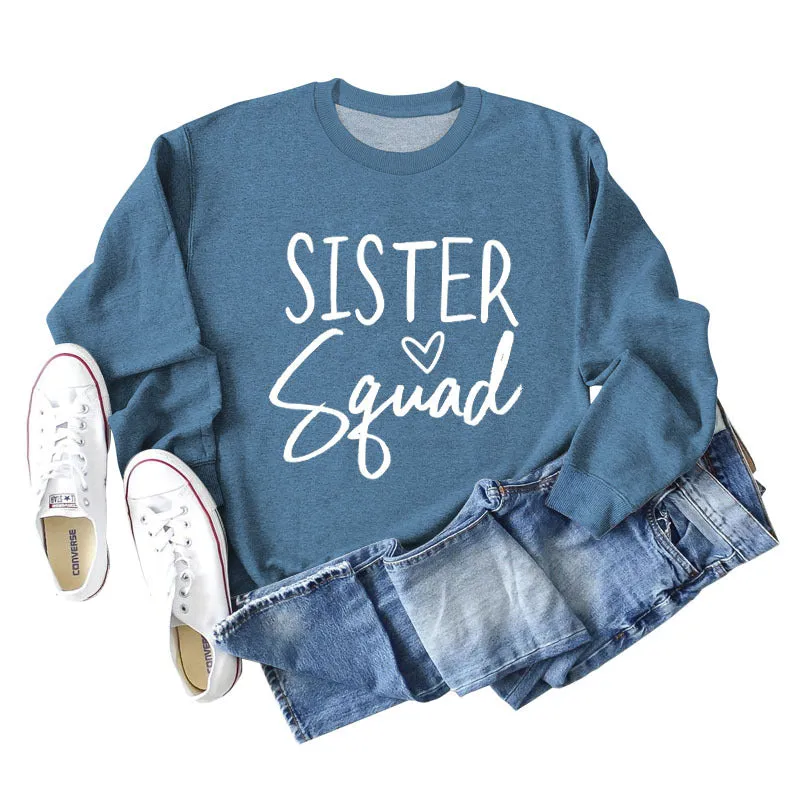 Sister Squad Love Bottom, Loose Crewneck, Long Sleeves, Large Size Sweatshirt Woman