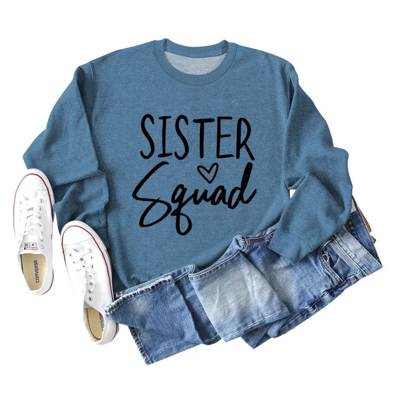 Sister Squad Love Bottom, Loose Crewneck, Long Sleeves, Large Size Sweatshirt Woman