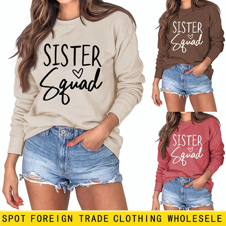 Sister Squad Love Bottom, Loose Crewneck, Long Sleeves, Large Size Sweatshirt Woman