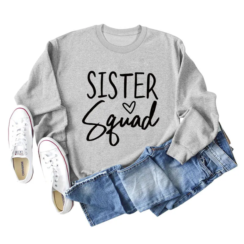 Sister Squad Love Bottom, Loose Crewneck, Long Sleeves, Large Size Sweatshirt Woman