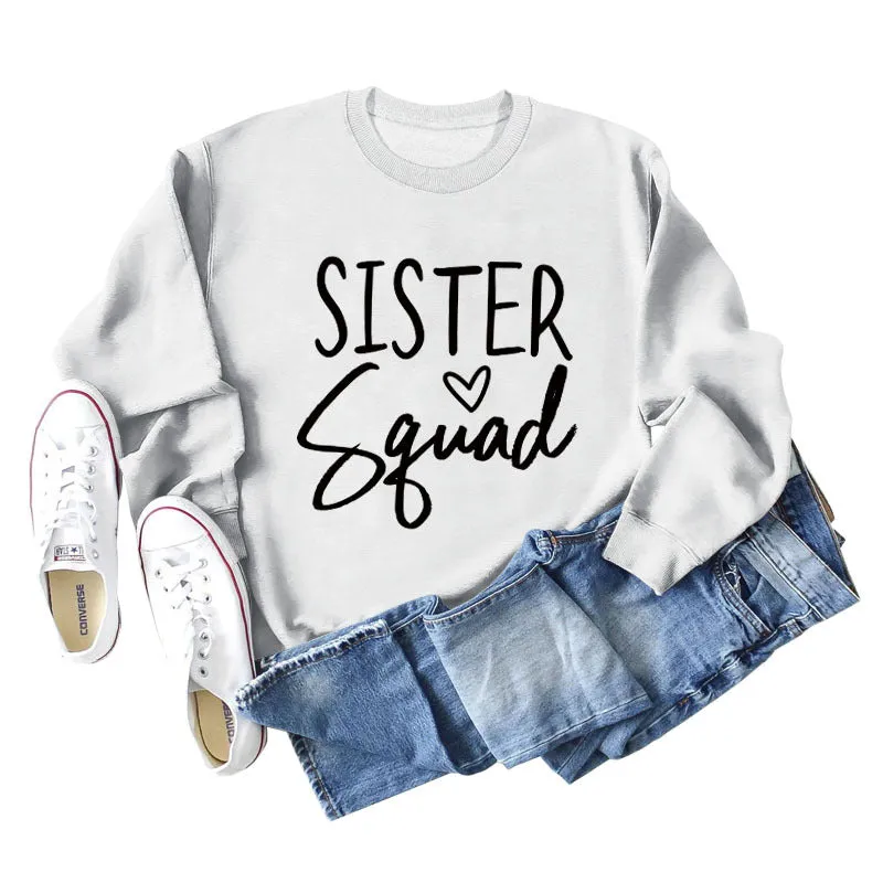 Sister Squad Love Bottom, Loose Crewneck, Long Sleeves, Large Size Sweatshirt Woman