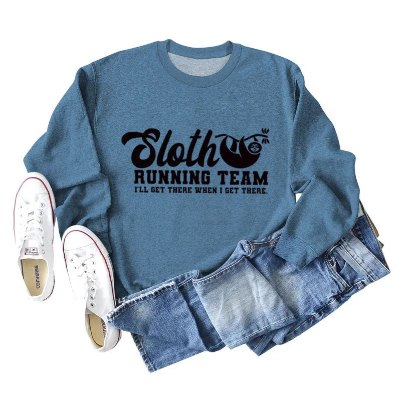 Sloth Running Team Letter Printed Casual Long Sleeve Bottomed Sweater (women)