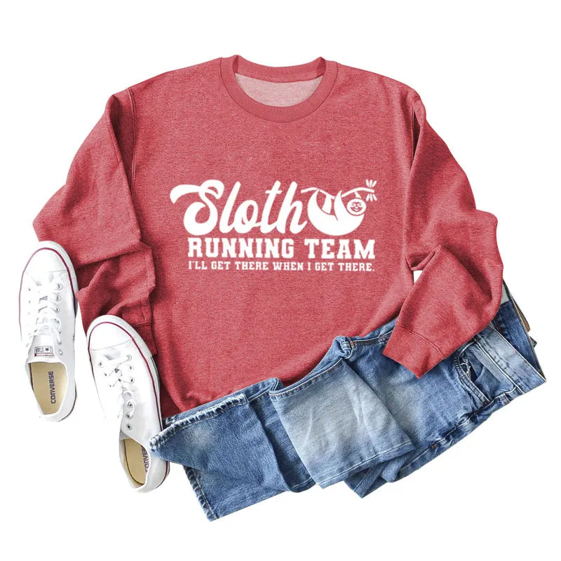 Sloth Running Team Letter Printed Casual Long Sleeve Bottomed Sweater (women)