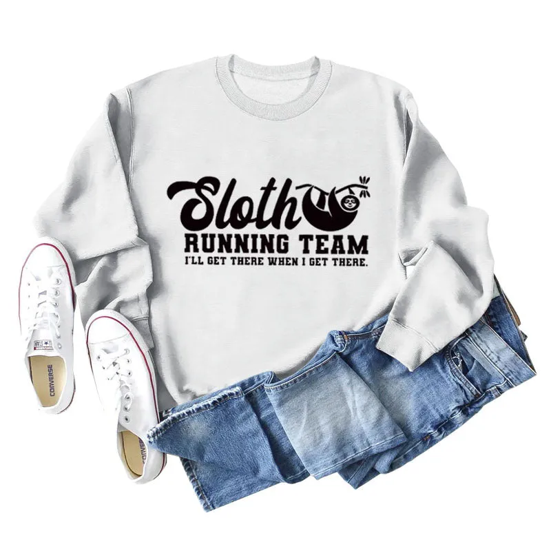 Sloth Running Team Letter Printed Casual Long Sleeve Bottomed Sweater (women)