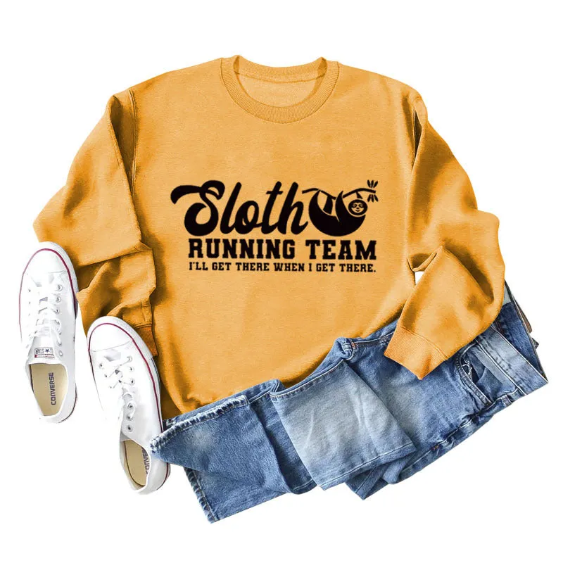 Sloth Running Team Letter Printed Casual Long Sleeve Bottomed Sweater (women)