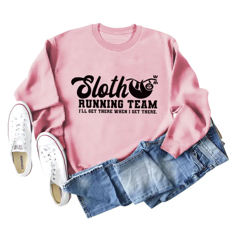 Sloth Running Team Letter Printed Casual Long Sleeve Bottomed Sweater (women)