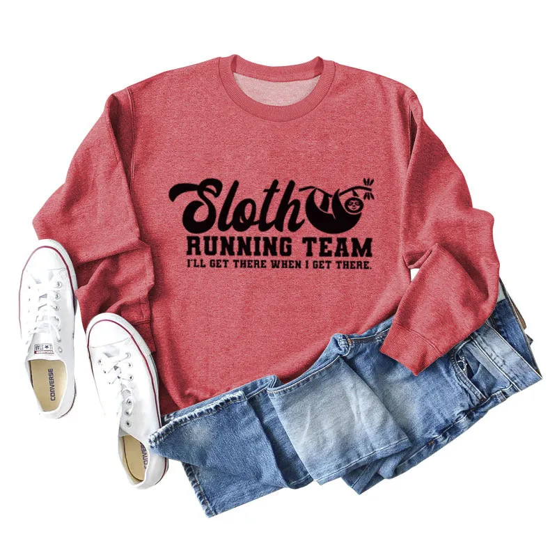 Sloth Running Team Letter Printed Casual Long Sleeve Bottomed Sweater (women)