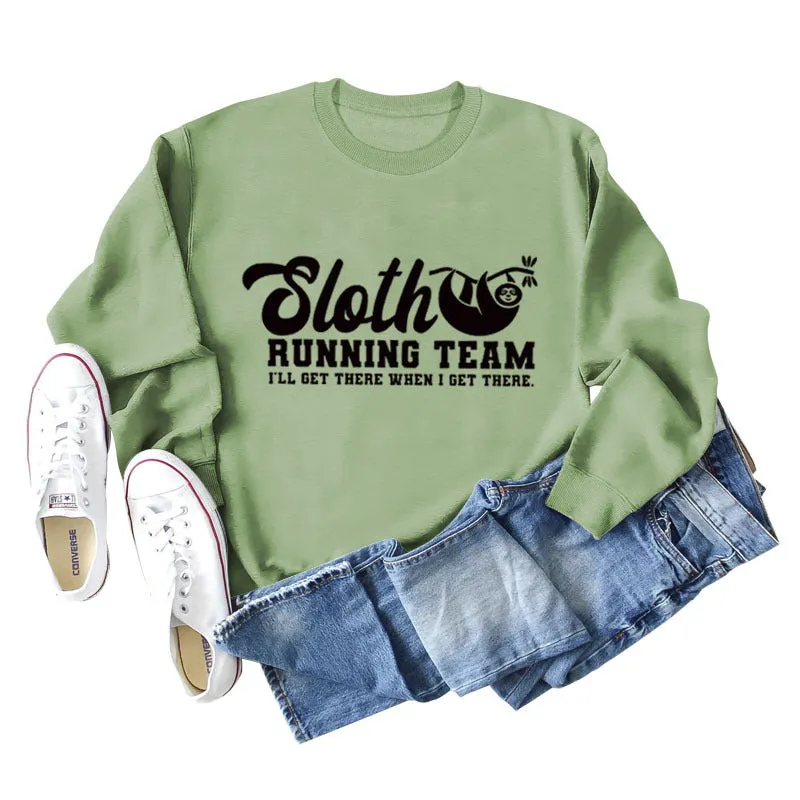 Sloth Running Team Letter Printed Casual Long Sleeve Bottomed Sweater (women)