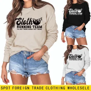 Sloth Running Team Letter Printed Casual Long Sleeve Bottomed Sweater (women)