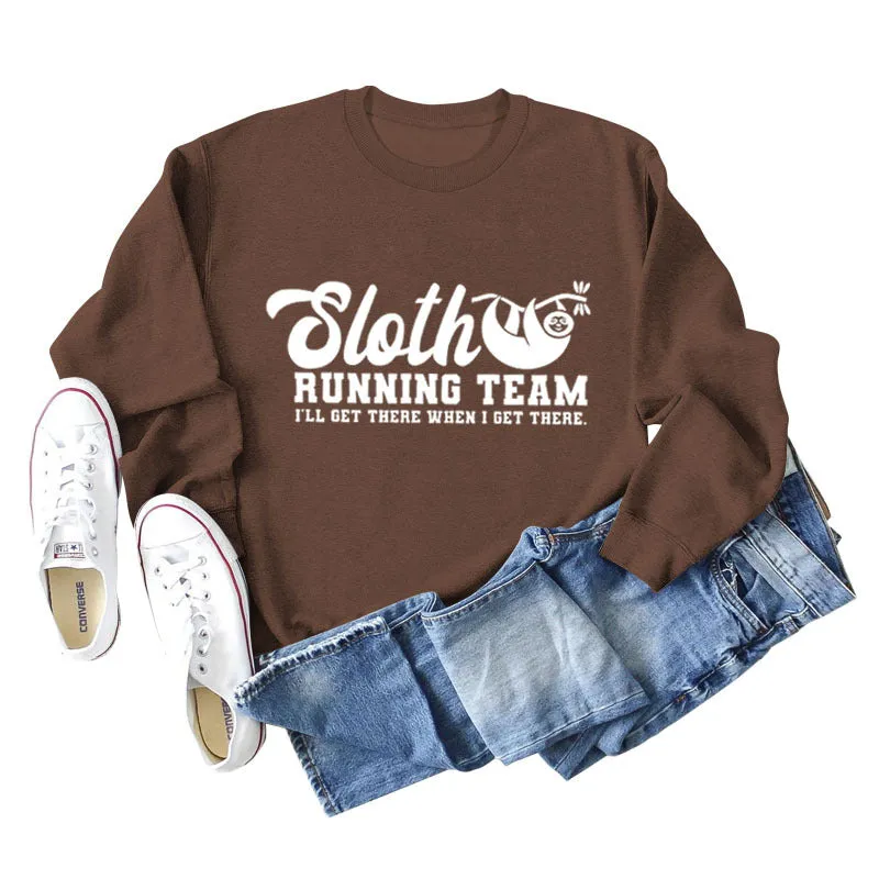 Sloth Running Team Letter Printed Casual Long Sleeve Bottomed Sweater (women)