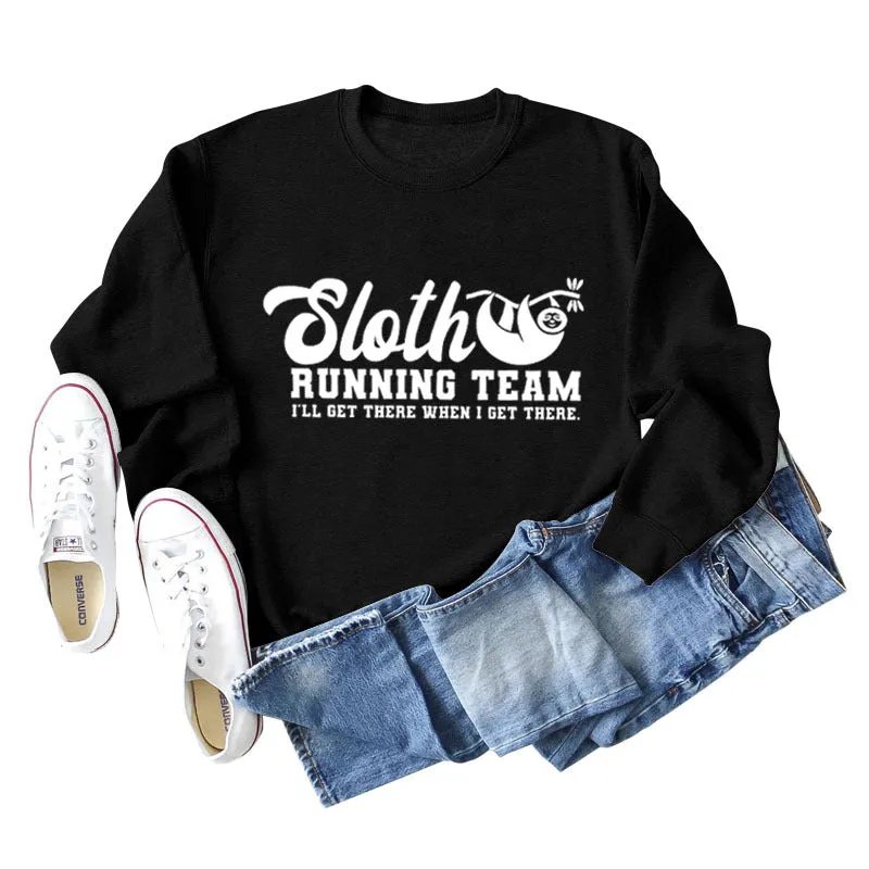 Sloth Running Team Letter Printed Casual Long Sleeve Bottomed Sweater (women)