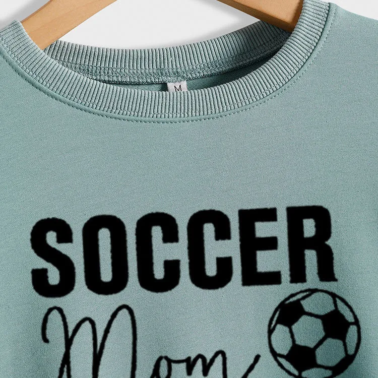 SOCCER MOM Football Letter Fashion Women's Long Sleeve Shirt Loose Sweater