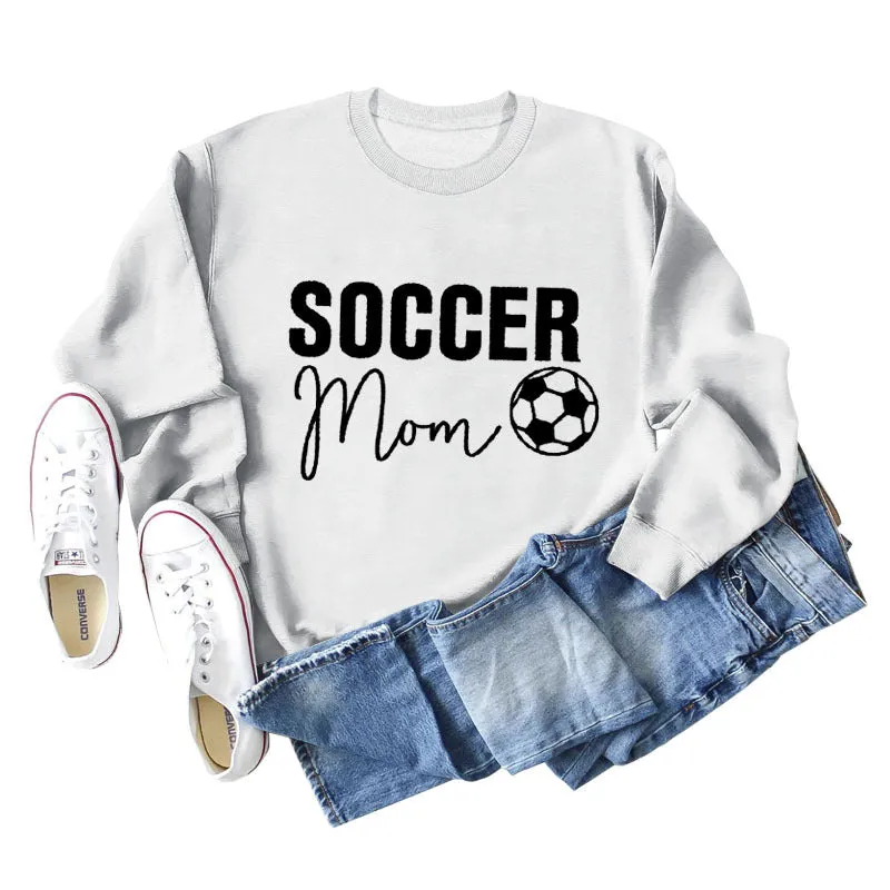 SOCCER MOM Football Letter Fashion Women's Long Sleeve Shirt Loose Sweater