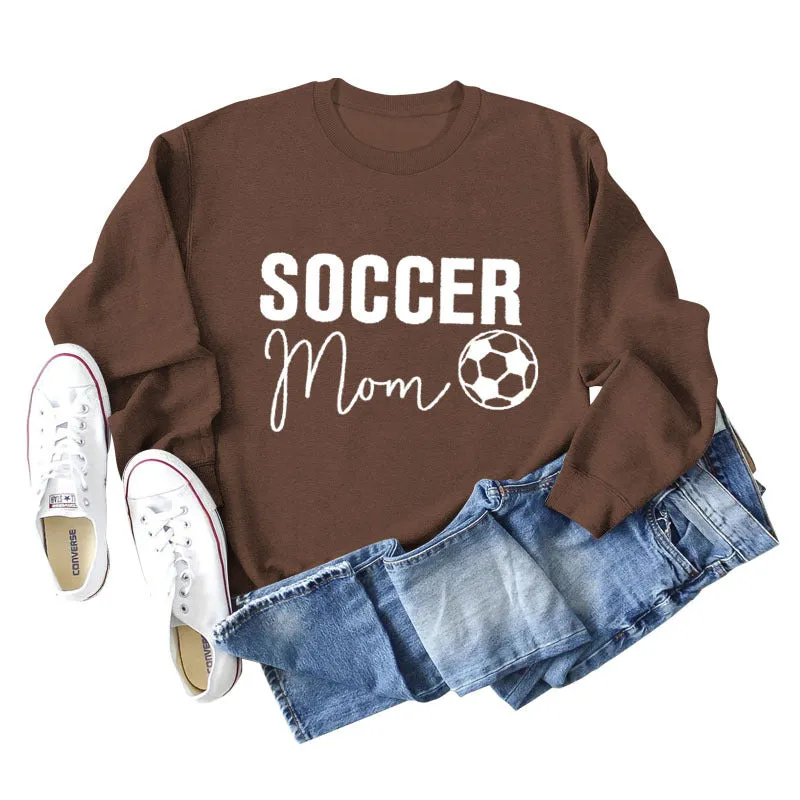 SOCCER MOM Football Letter Fashion Women's Long Sleeve Shirt Loose Sweater