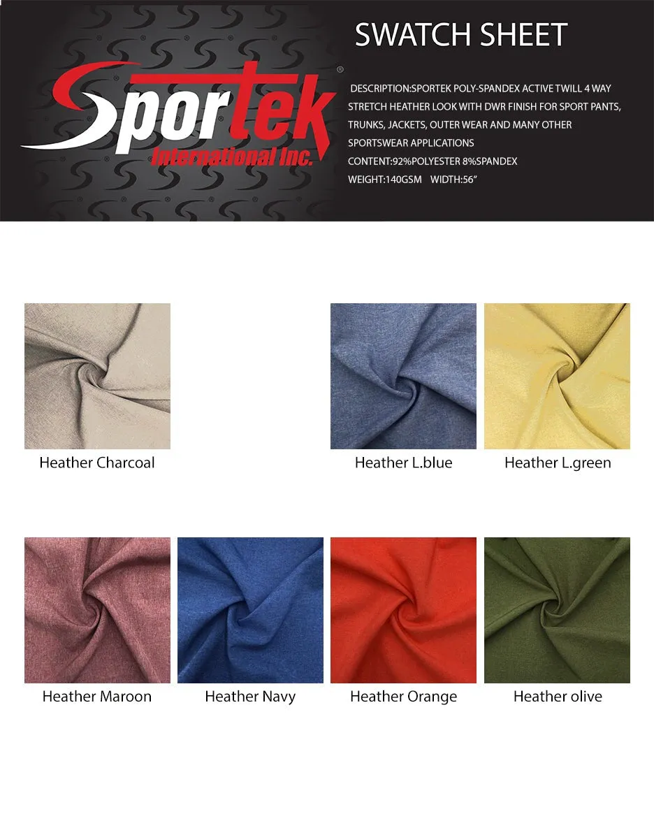 SP-106 Sportek Poly-spandex active twill 4 way stretch heather look with DWR finish