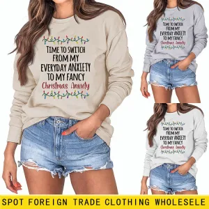 TIME TO SWITCH FROM MY Letter Loose Long Sleeve Womens Sweater