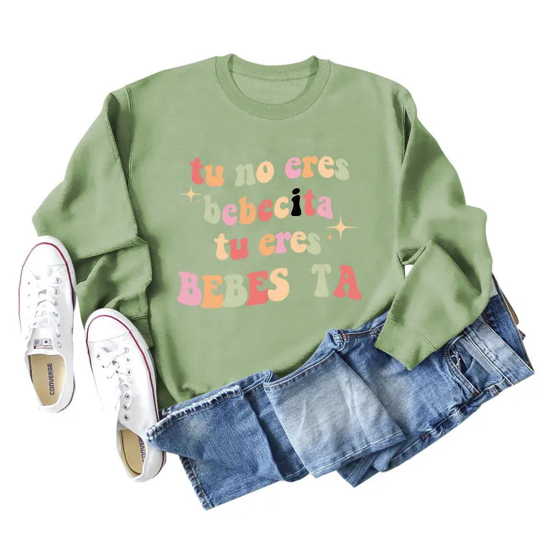 Tu No Eres Beta Letter Loose Long Sleeved Sweater