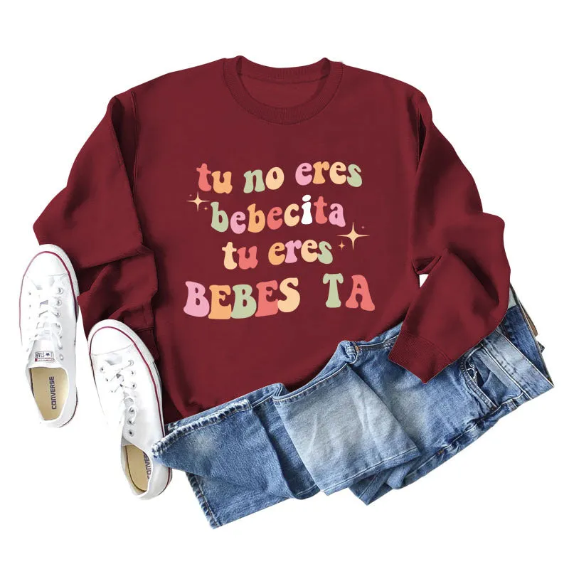 Tu No Eres Beta Letter Loose Long Sleeved Sweater