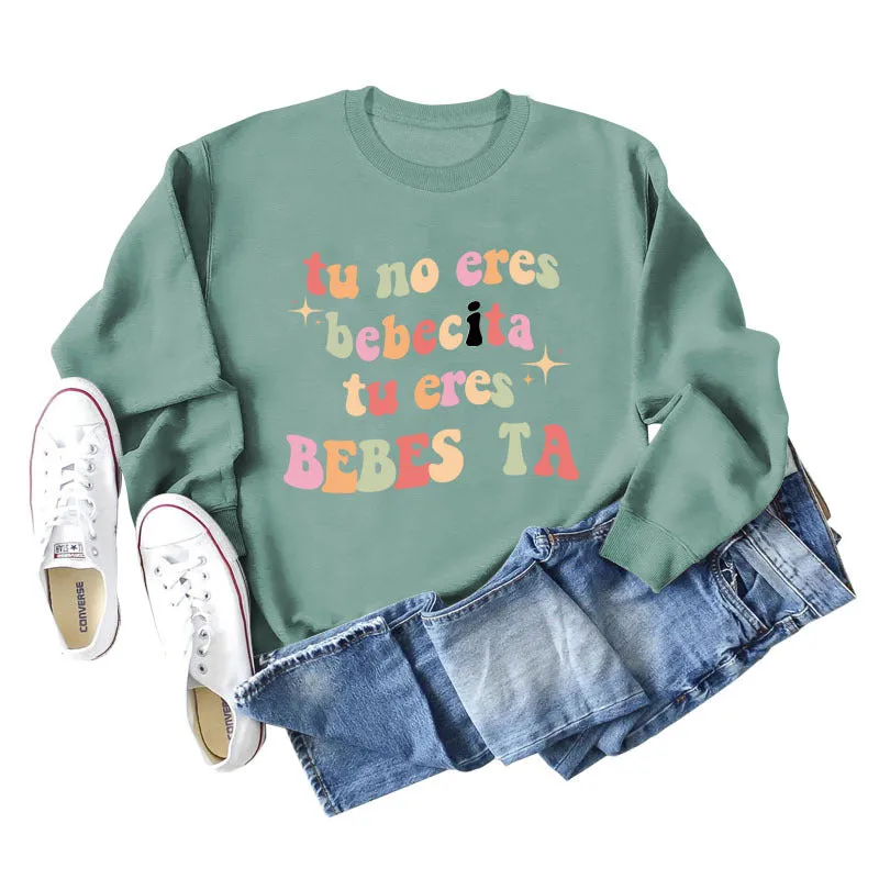 Tu No Eres Beta Letter Loose Long Sleeved Sweater