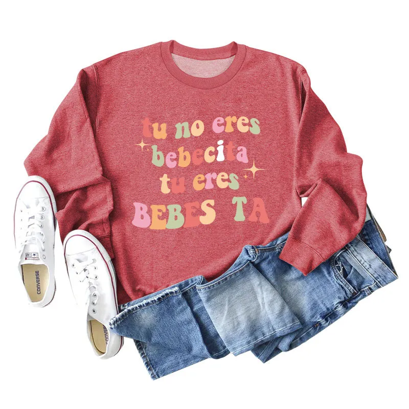 Tu No Eres Beta Letter Loose Long Sleeved Sweater