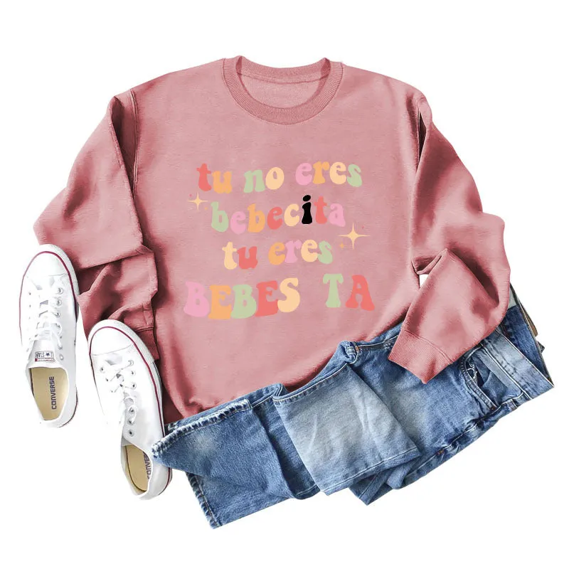 Tu No Eres Beta Letter Loose Long Sleeved Sweater