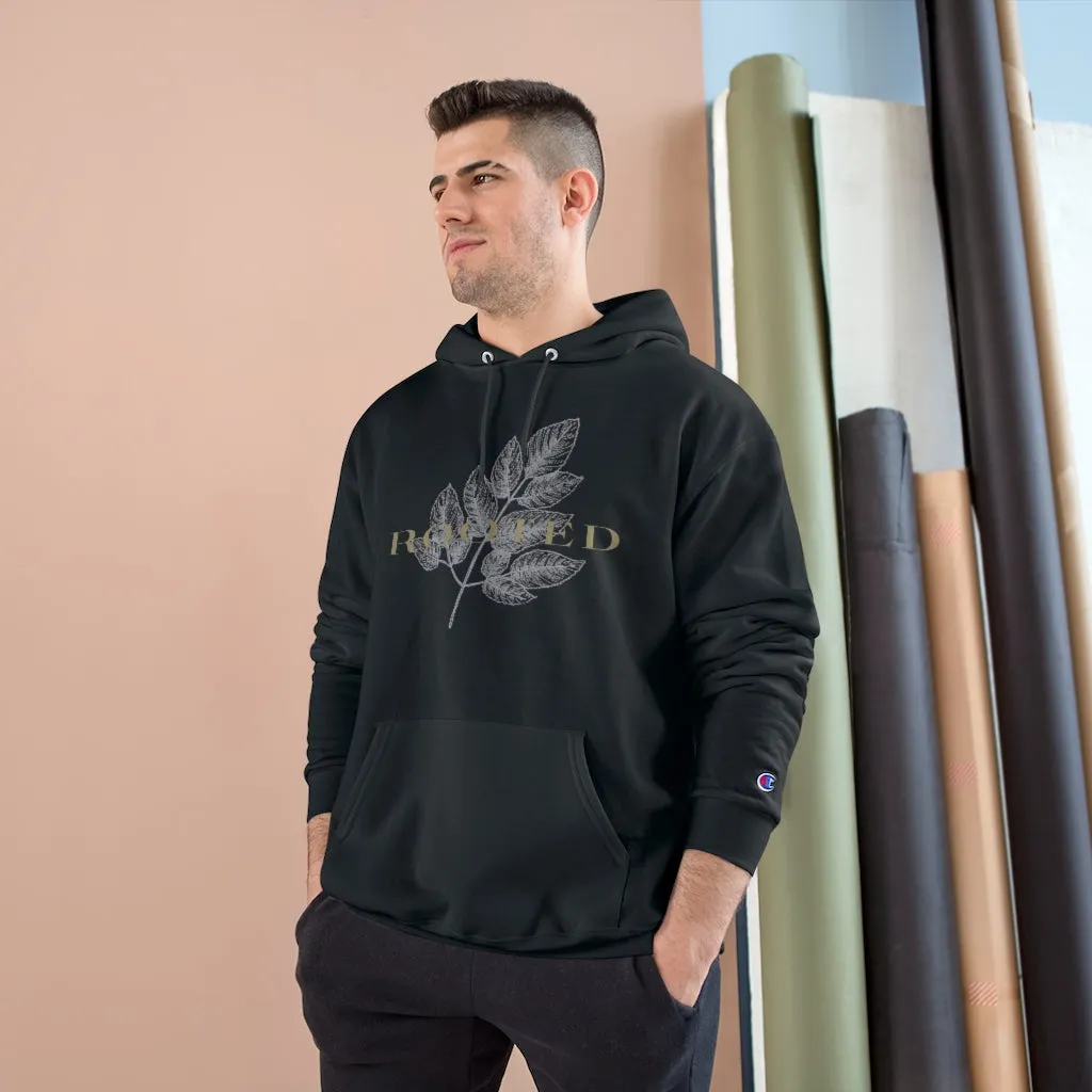 Unisex Rooted Rhetro Minimalist Christian Bible Verse Champion Hoodie Pockets Comfortable Stylish Warm Cozy Black Jacket